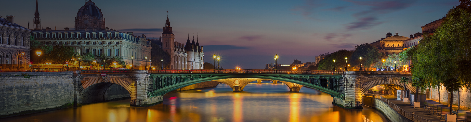 Late evening at the riverside in French city, perfect for web hosting.
