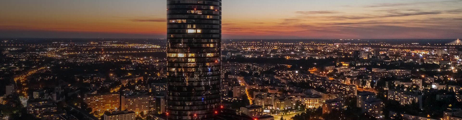 Sunset in Polish city, perfect for web hosting.