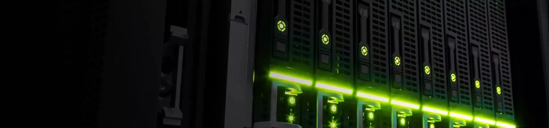 Server racks with green status lights in a data centre