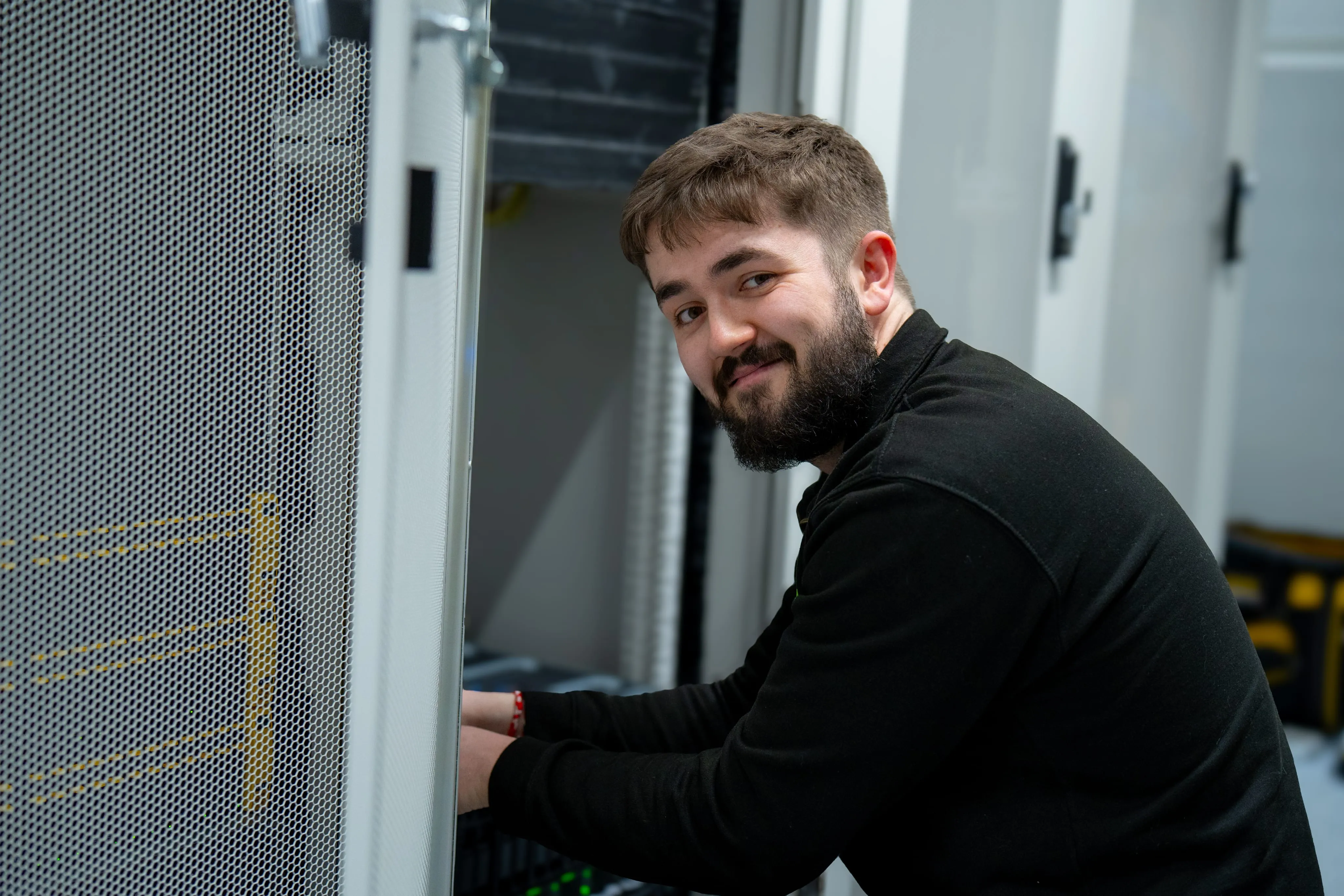 Colleague working in a server room
