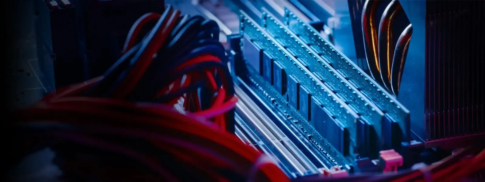Server memory modules on a dark background