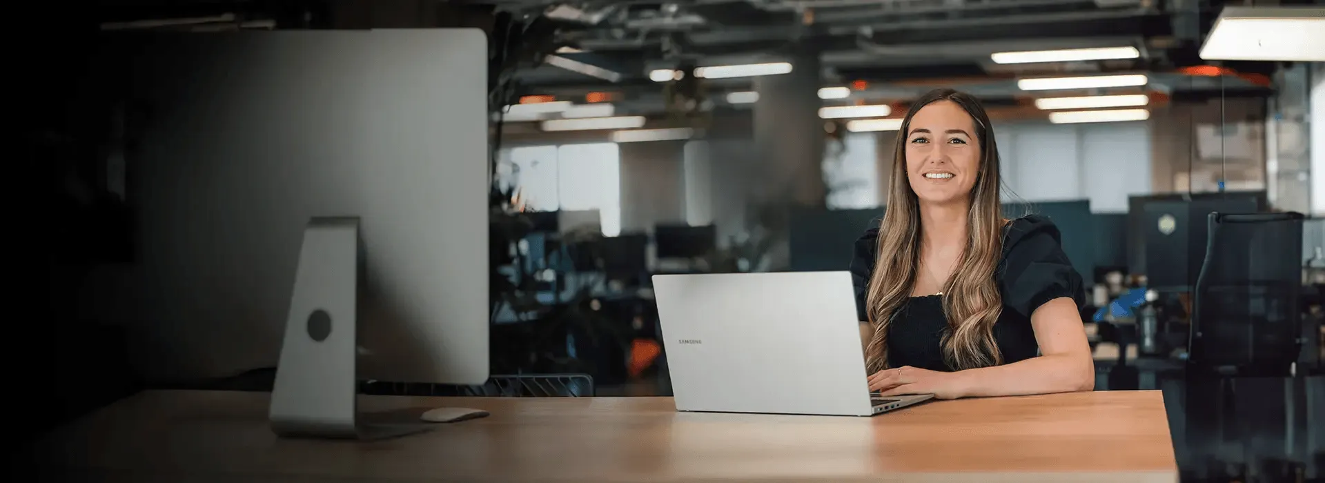 Professional in an office using a laptop