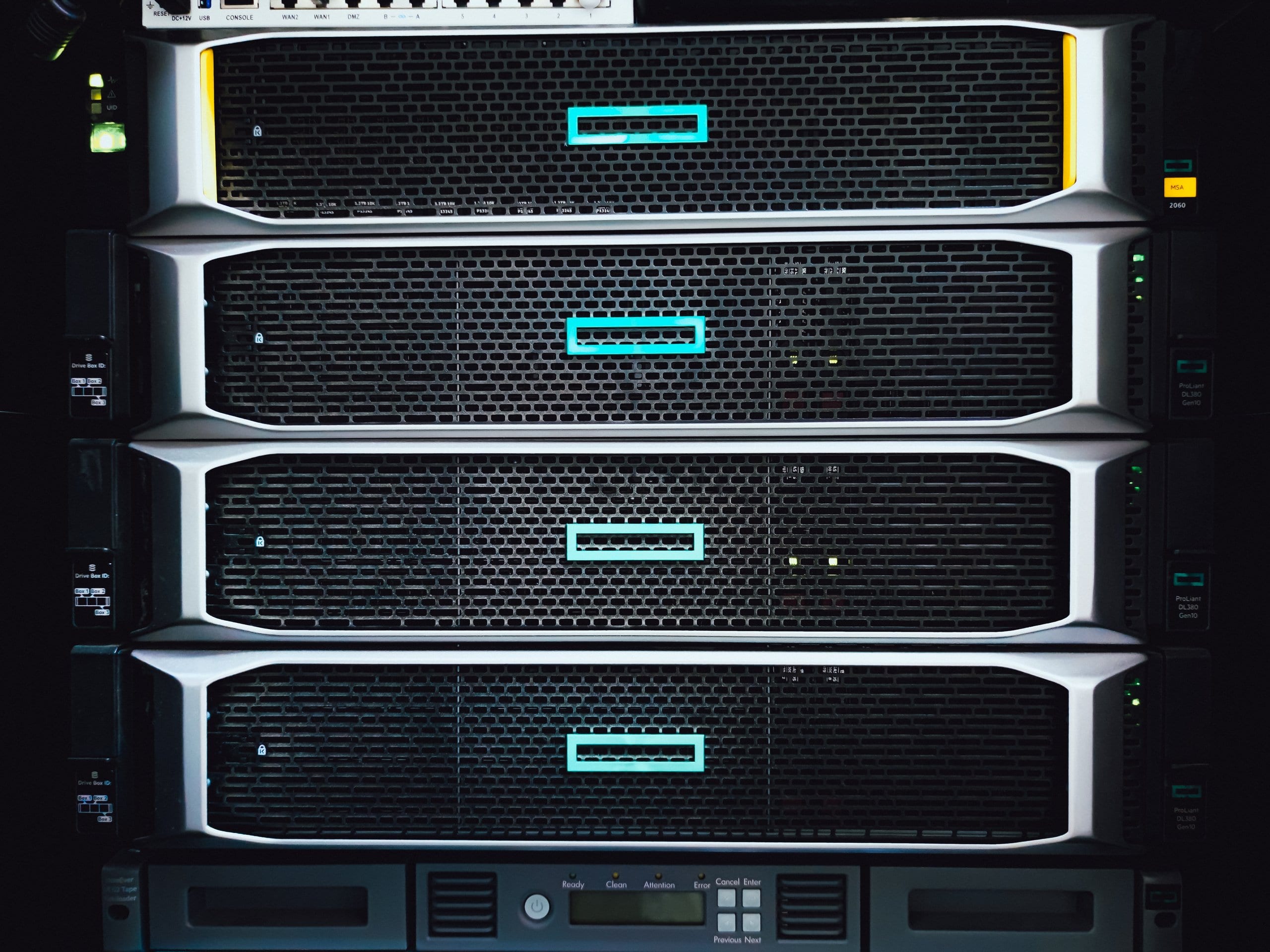 Stacked servers with cyan status bars