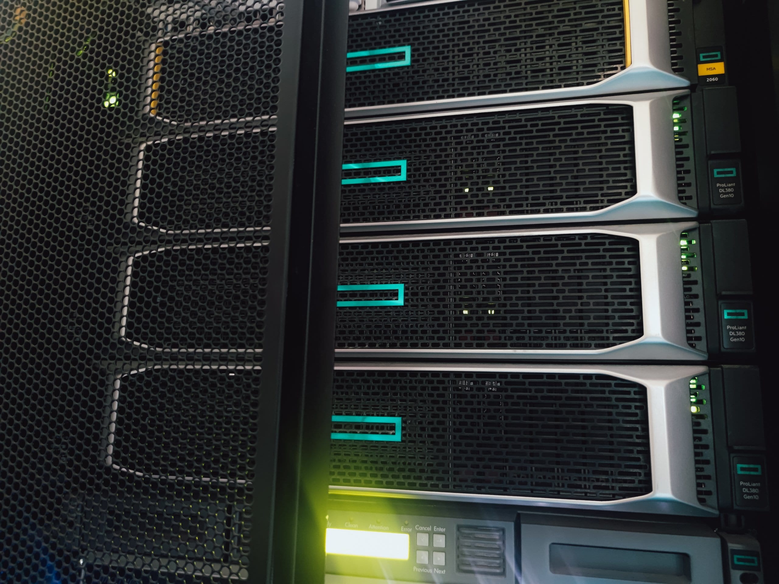 Close-up of HPE ProLiant servers in a rack