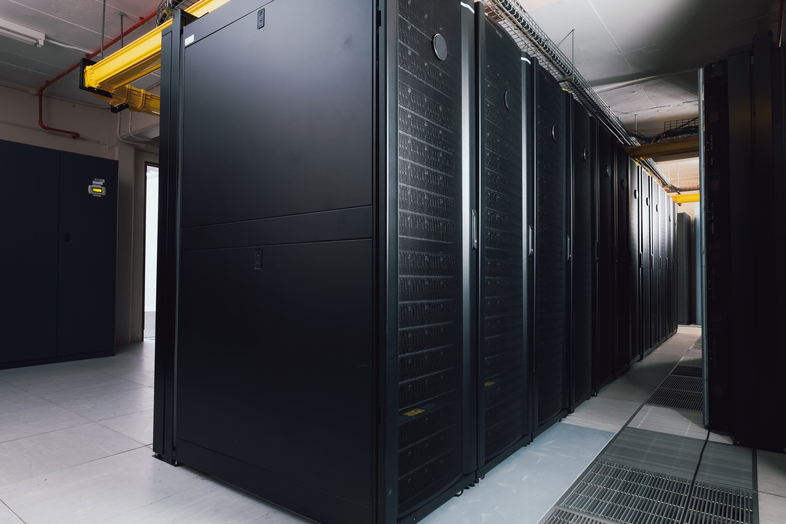 Aisle of server cabinets in a data centre