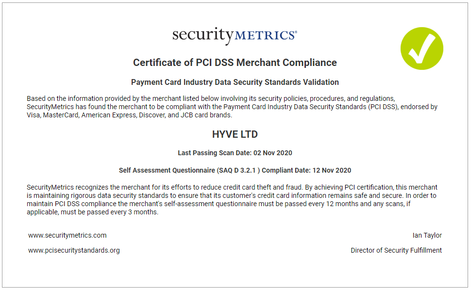PCI DSS Certificate 2020