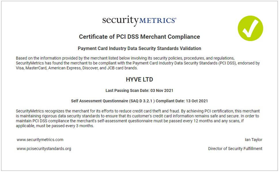 PCI DSS Certificate 2020