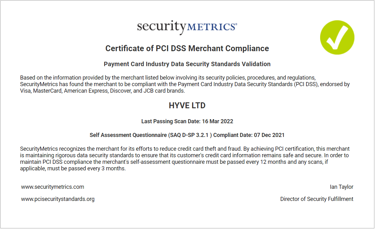 PCI DSS Certificate 2022