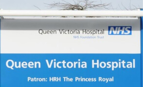 Close up image of Queen Victoria Hospital sign