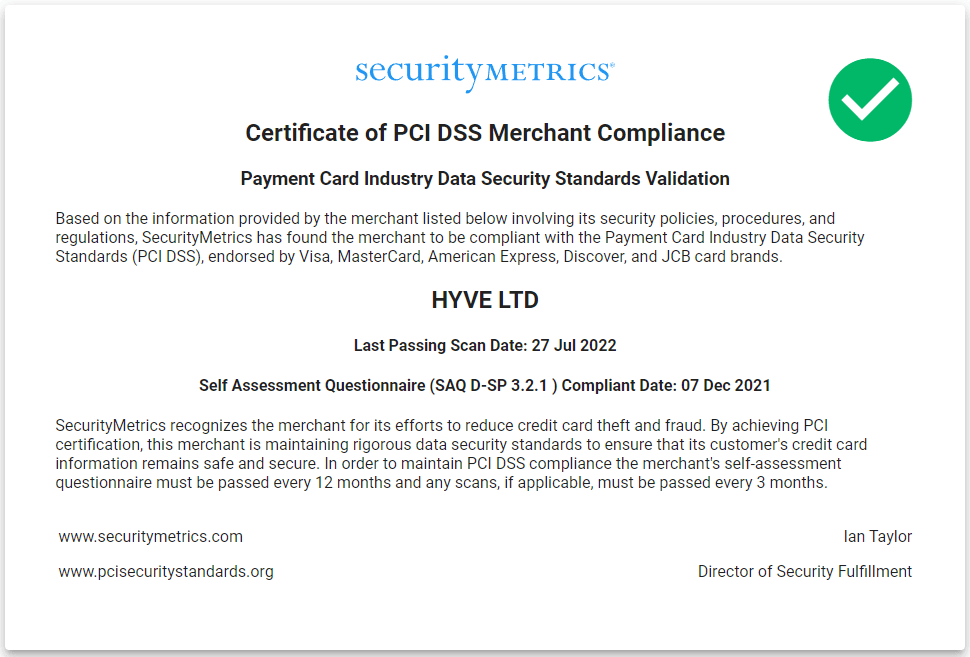 PCI DSS Certificate 2022